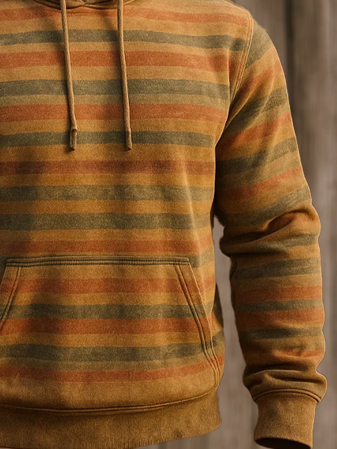 Men's Retro Distressed Color Block Print Casual Long Sleeve Sweatshirt