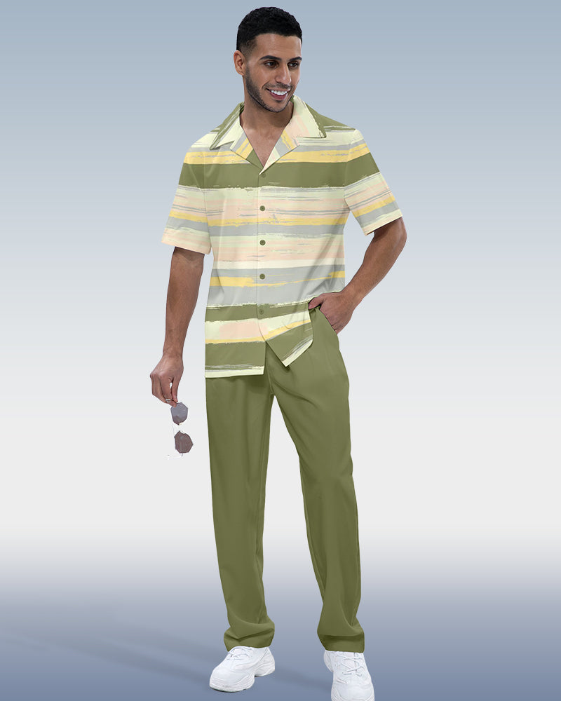 Men's Color Block Printed Short Sleeve Shirt Walking Suit 933