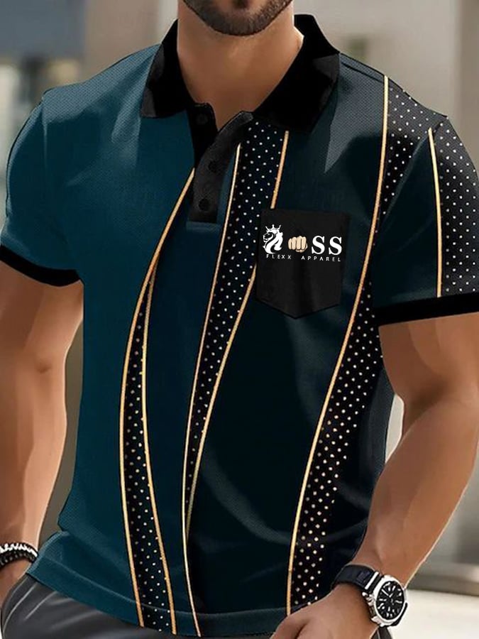 Men's Fashion Business Letter Printed Casual Short Sleeve Polo Shirt