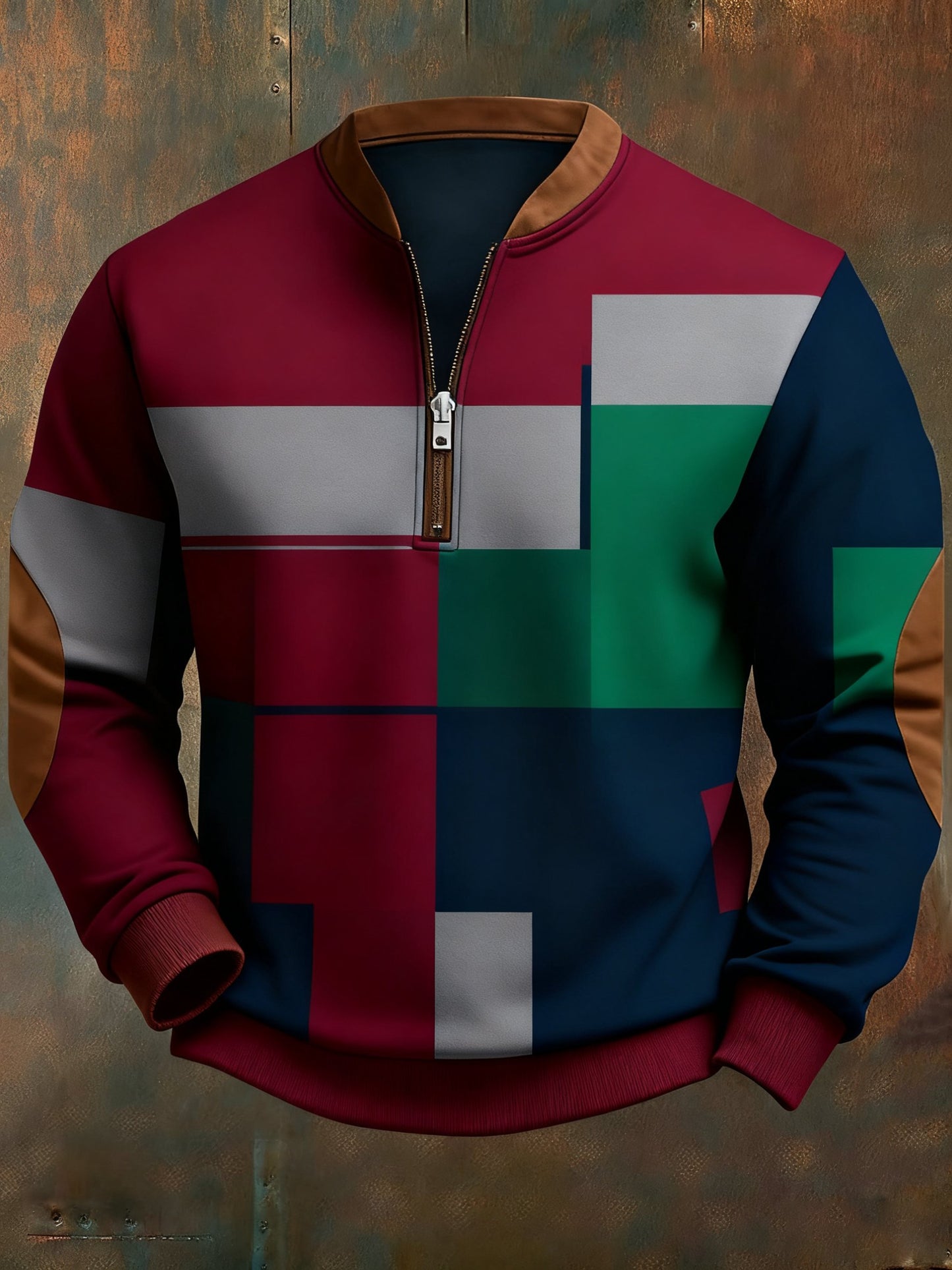 Men's Casual Geometric Color Block Print Sweatshirt