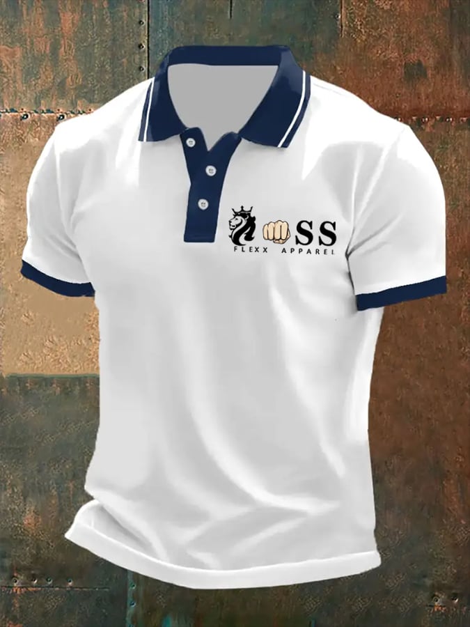 Men's Retro Letter Print Casual Polo Shirt
