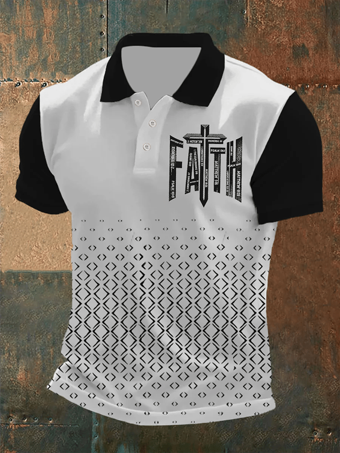 Men's Retro Faith Casual Printed Polo Shirt