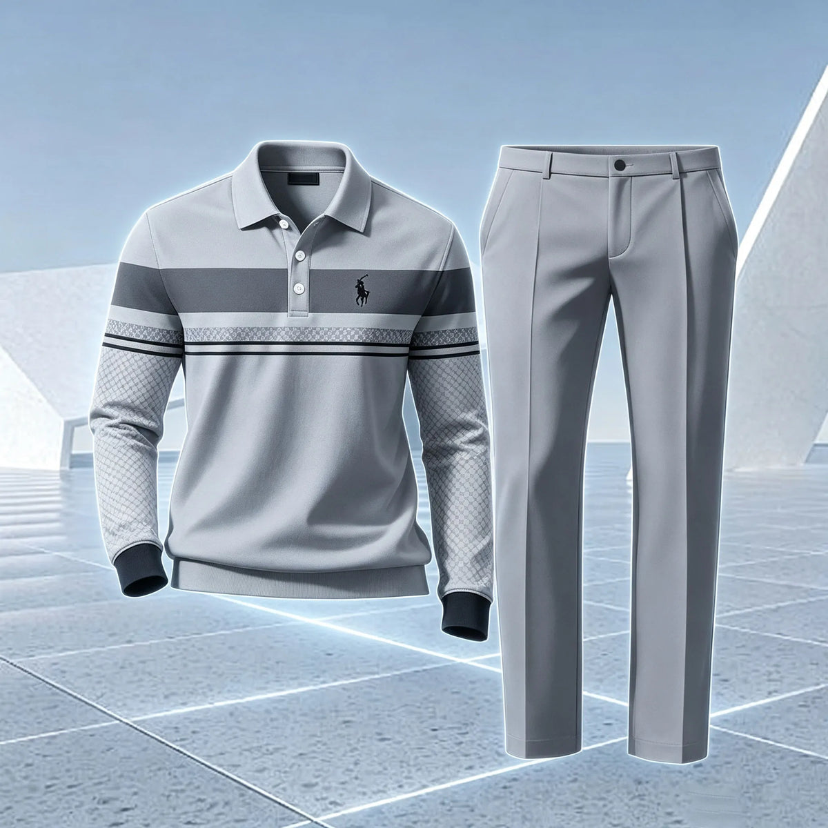 Men's Printed Polo Shirt and Pants Set