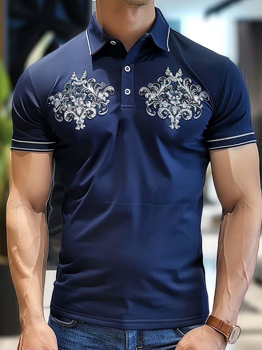 Men's Business Vintage Button-Down Short Sleeve Polo Shirt