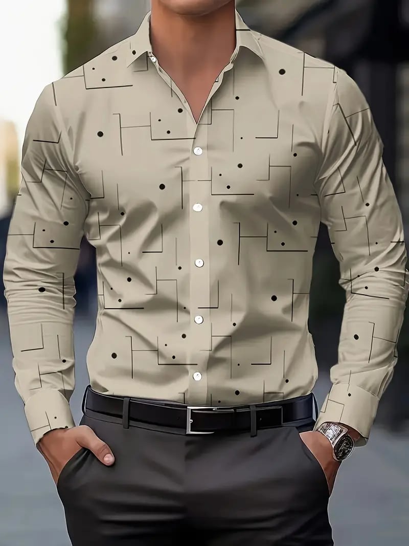 Men's Street Style Business Casual Printed Long Sleeve Shirt