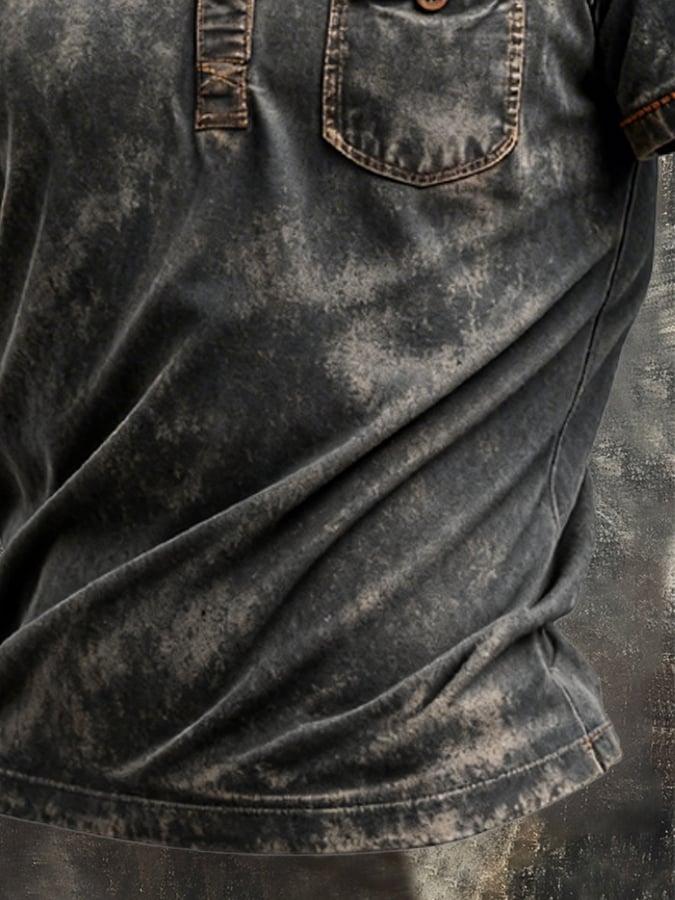 Men's Vintage Pure Cotton Washed Distressed Henry Shirt