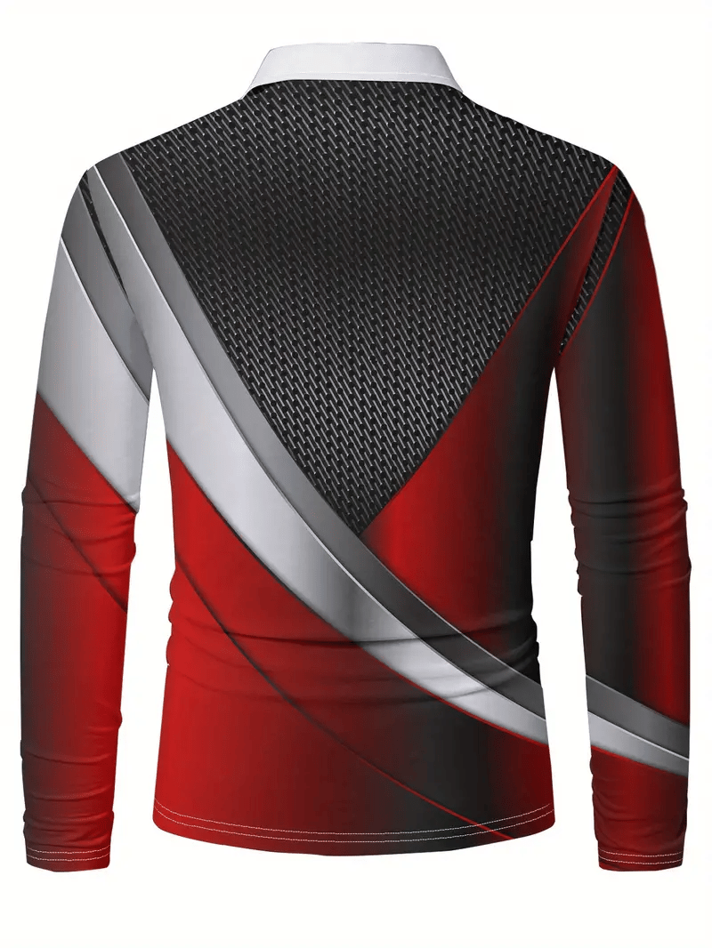 Men's Business Casual Striped Long-Sleeved Polo Shirt