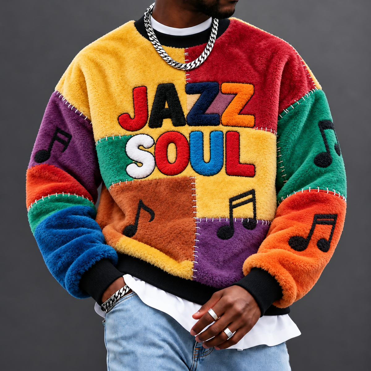 Men's Colorful Checkered Print Crewneck Sweatshirt