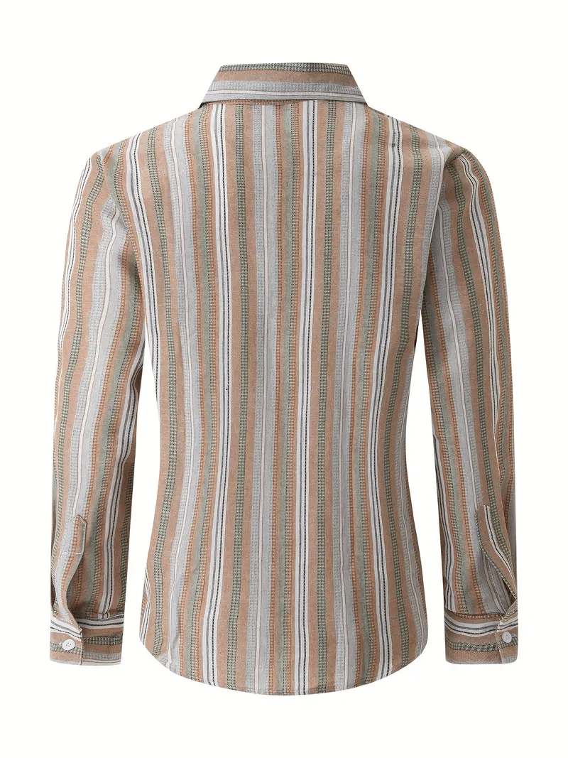Men's Business Casual Striped Long Sleeve Shirt