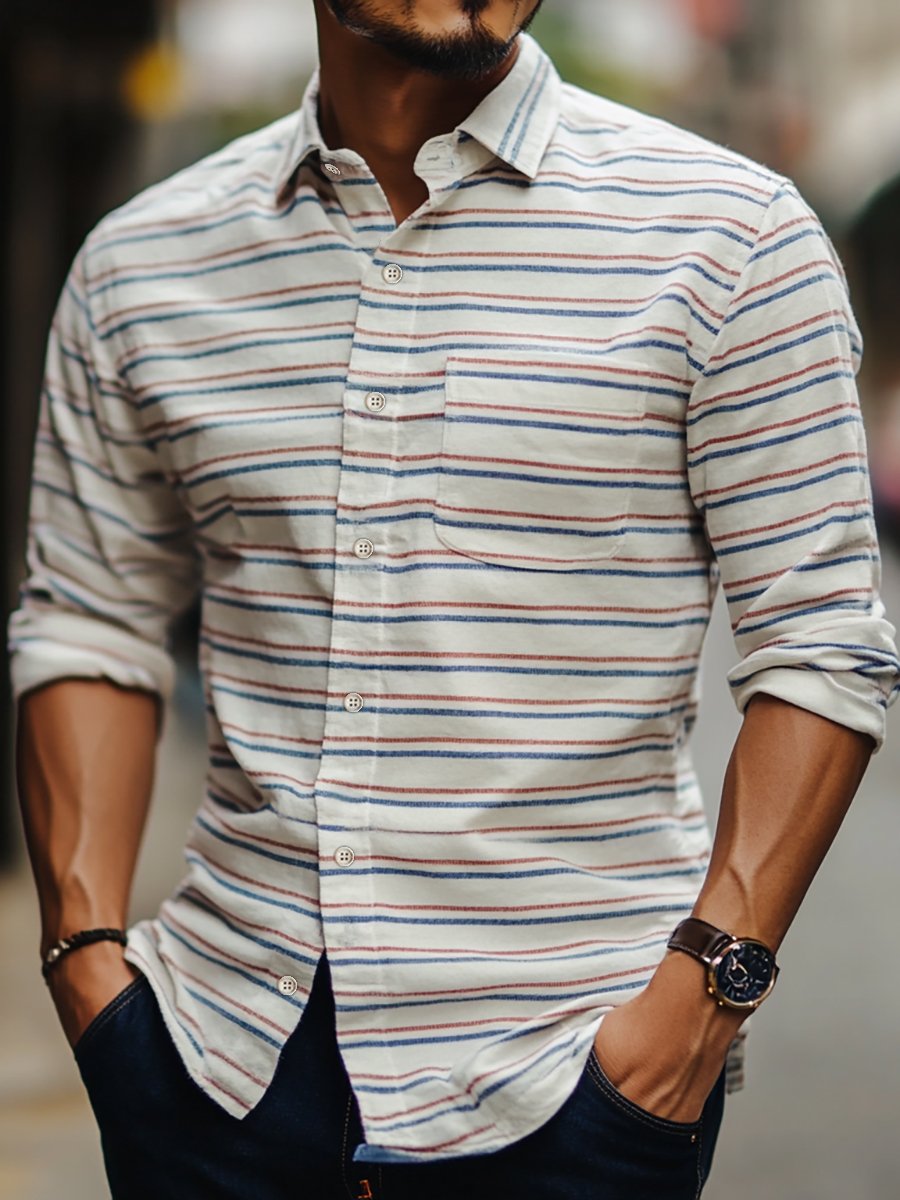 Men's Casual Striped Long Sleeve Shirt