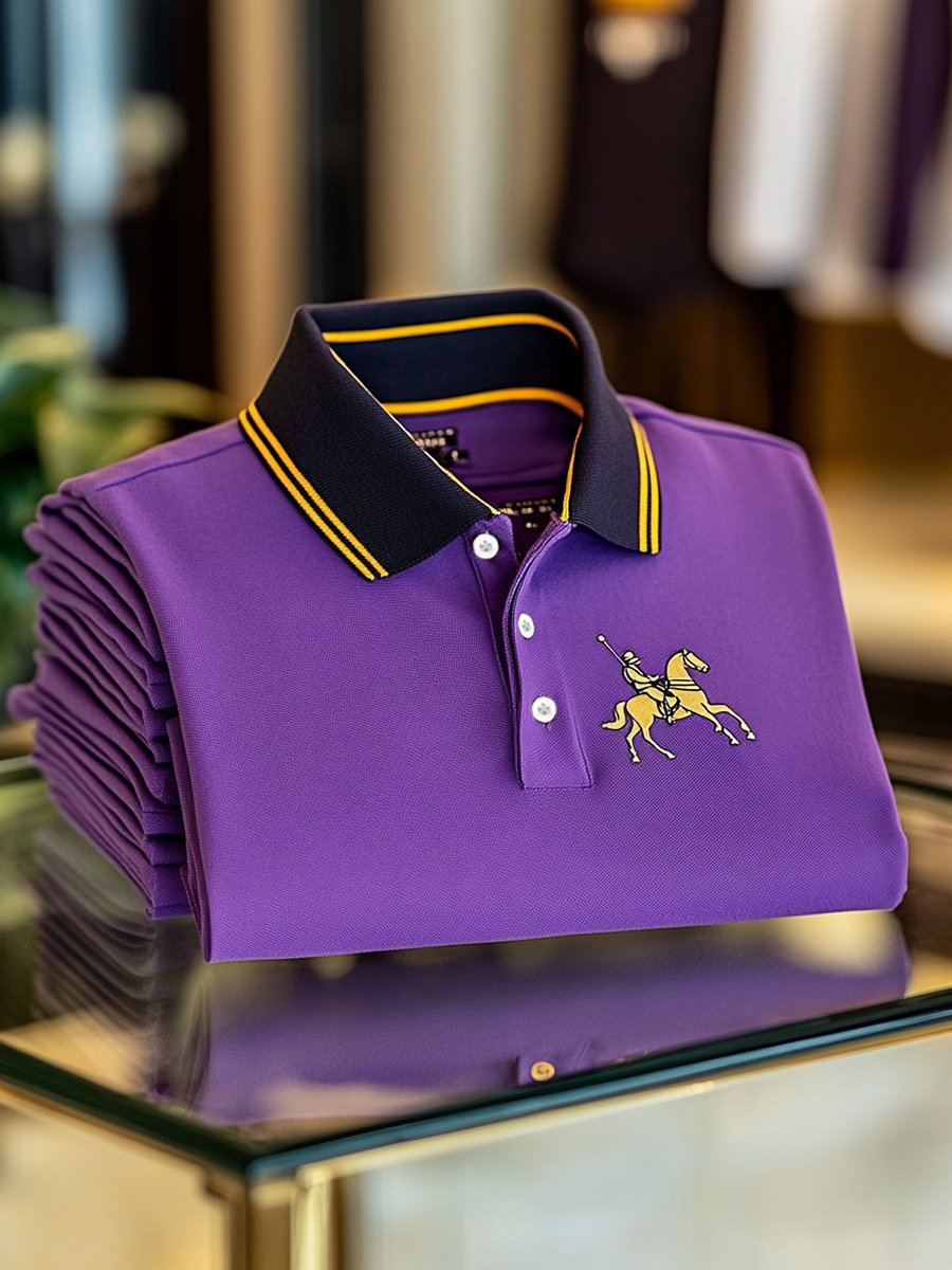 Men's Business Casual Purple Button Short Sleeve Polo Shirt
