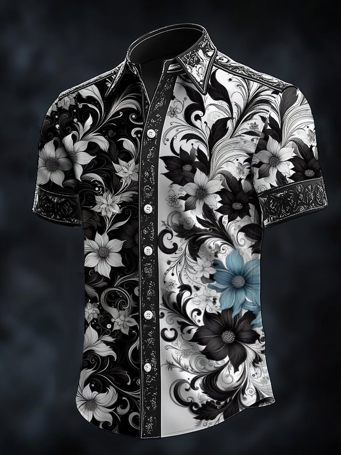 Men's Casual Fashion Dark Pattern Contrast Shirt