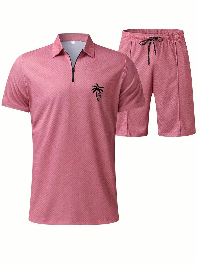 Suitmens Men's Daily Casual Collar Zipper Polo Shirt Set 214
