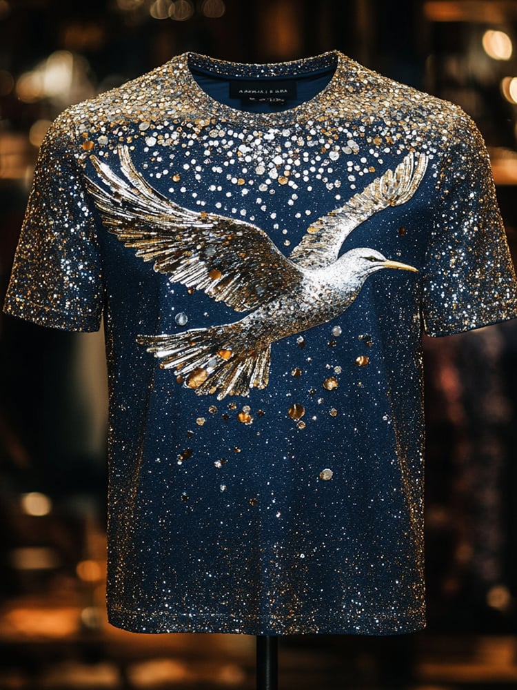 Men's Eagle Sequin Business Print Short Sleeve T-Shirt