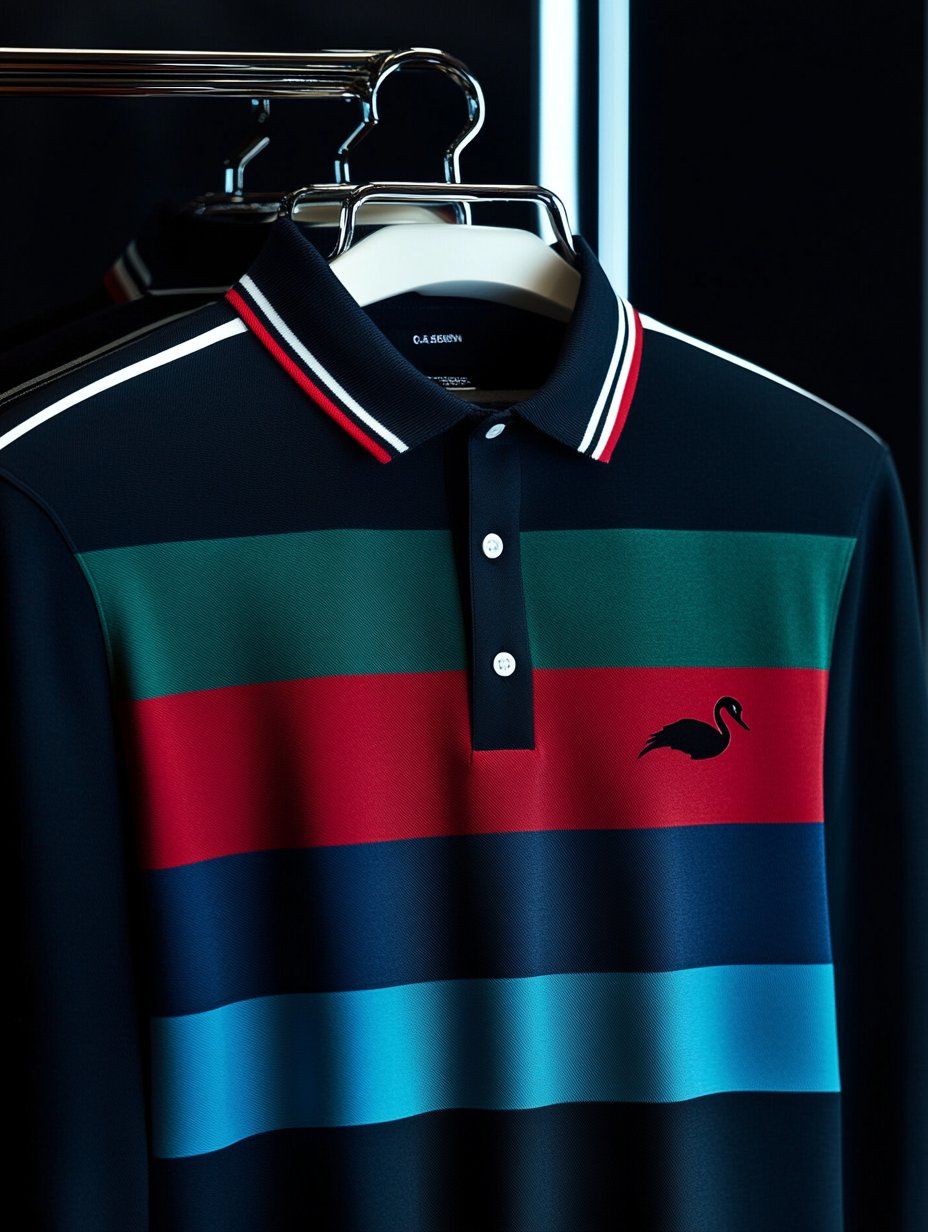 Men's Retro Business Stripe Print Long Sleeve Polo Shirt