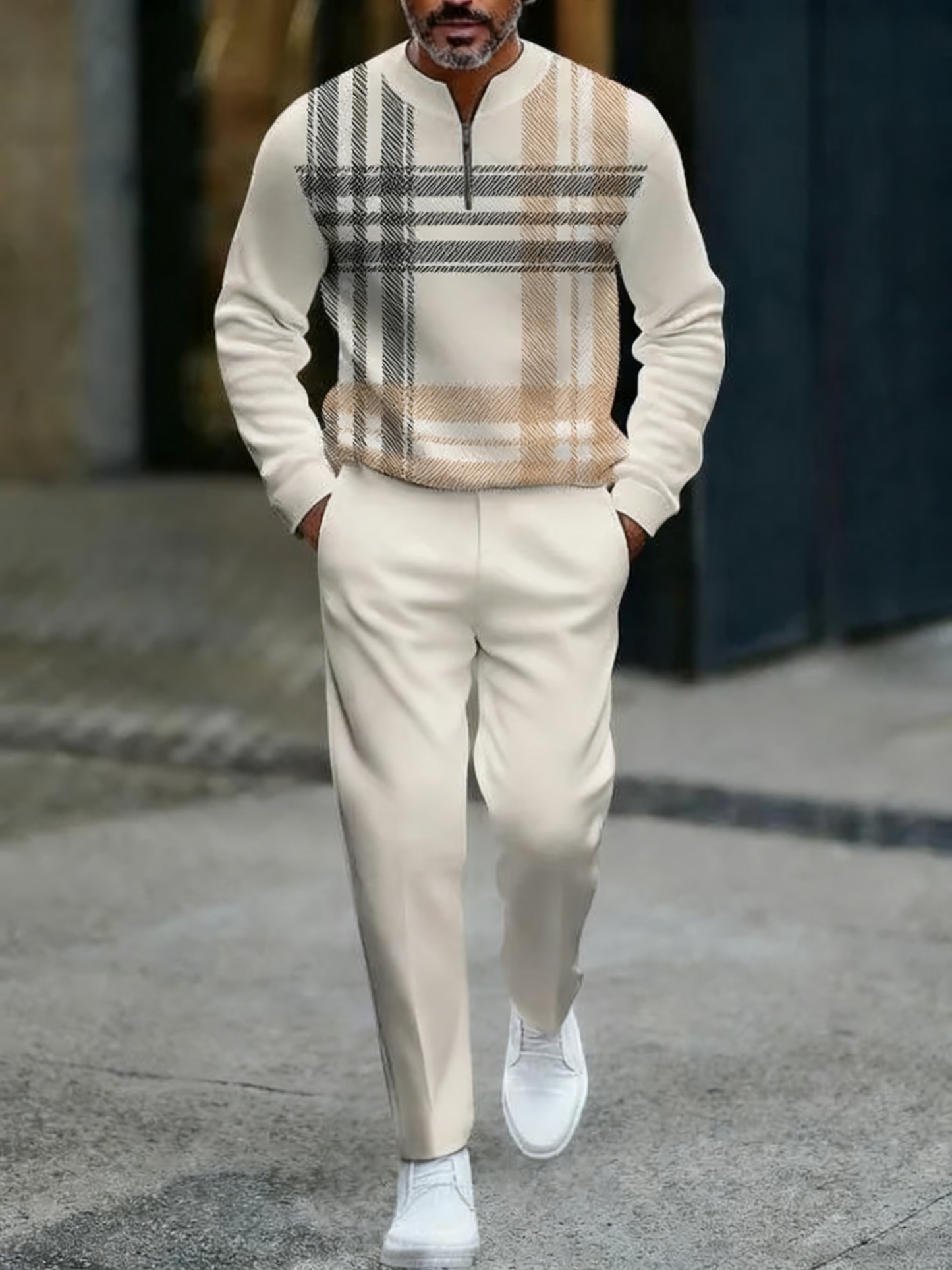 Zipper Long Sleeve Long Pants Two-Piece Set