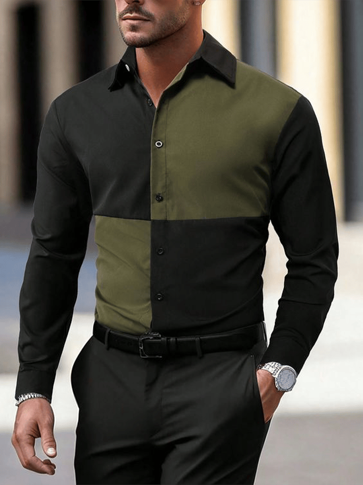 Men's Plaid Business Long Sleeve Shirt