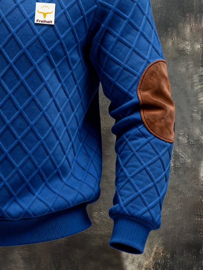 Men's Retro Jacquard Textured Patchwork Comfortable Color-Blocked Zip-Up Sweatshirt