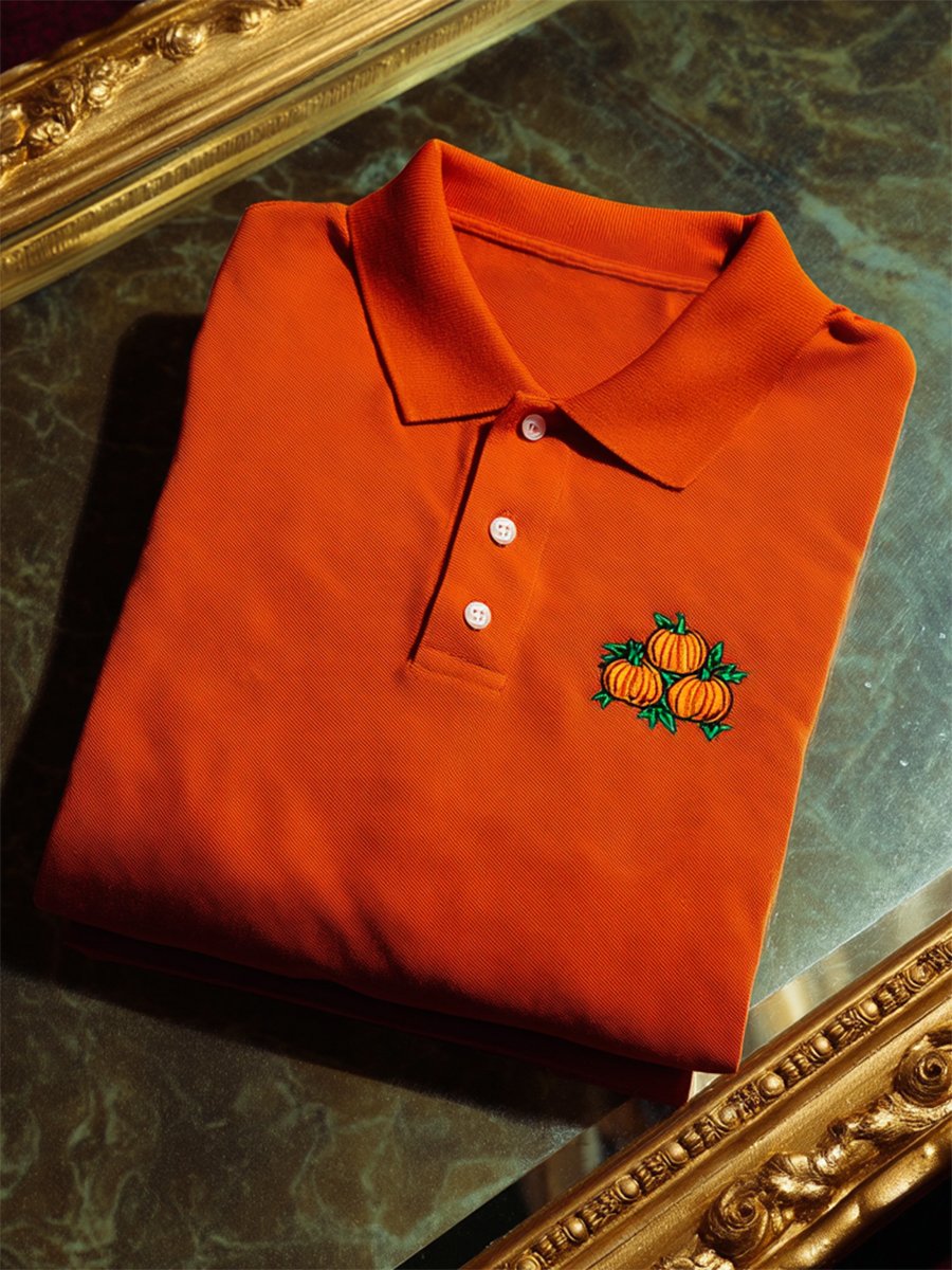 Men's Casual Business Halloween Pumpkin Art Button Short Sleeve Polo Shirt