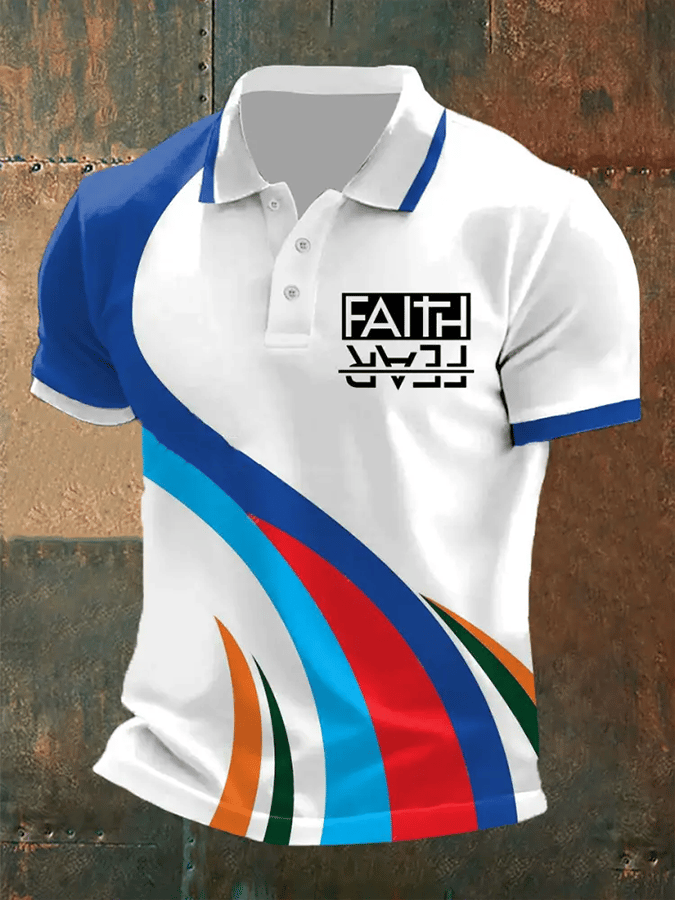 Men's Retro Faith “Faith Over Fear�? Casual Printed Polo Shirt