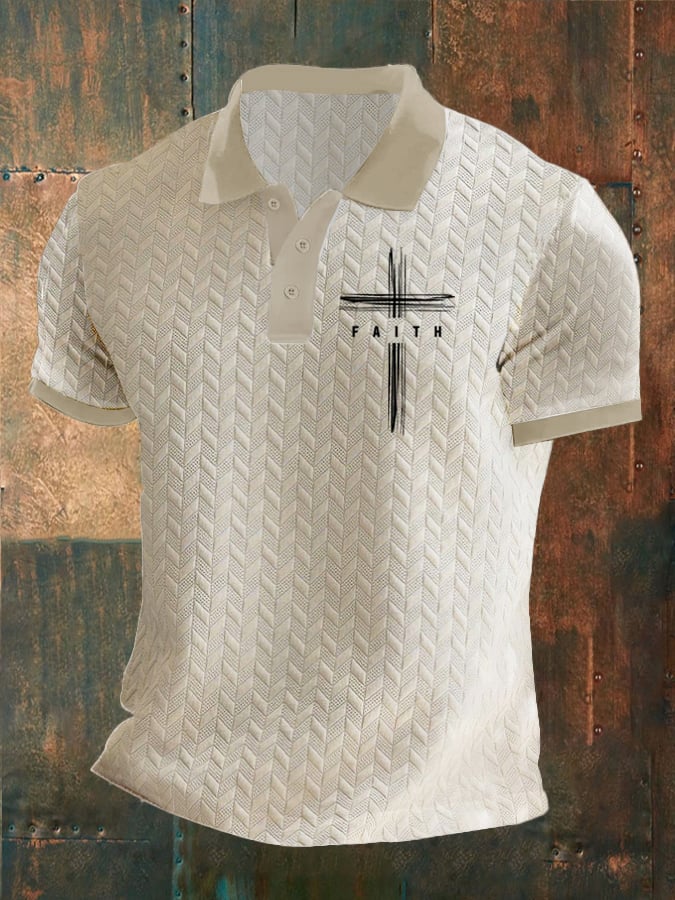 Men's Faith Printed Button Design Polo Shirt
