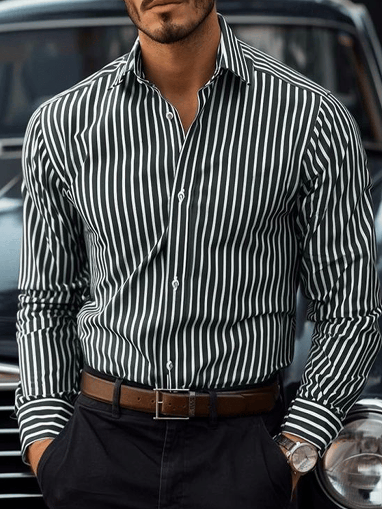 Men's Business Casual Striped Long Sleeve Shirt