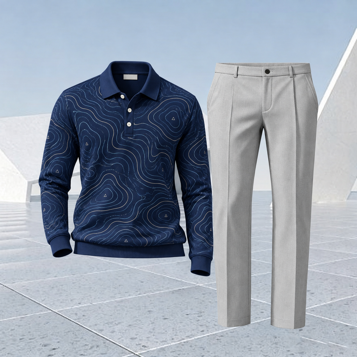 Men's Color-Blocked Polo Shirt and Pants Set