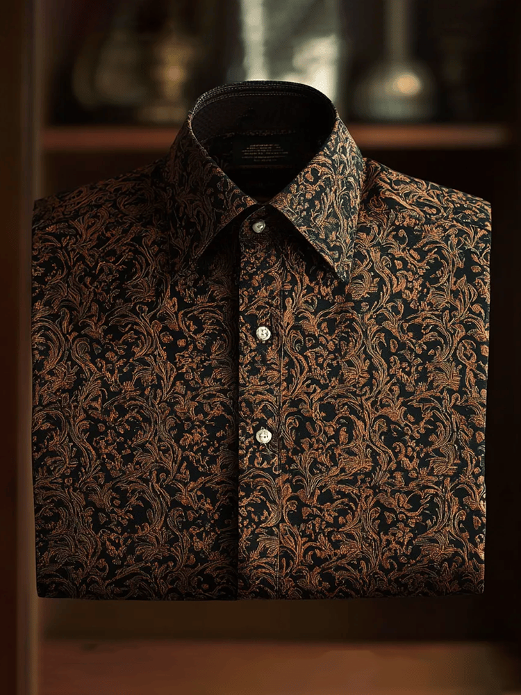 Men's Luxury Romantic Contrast Color Print Long Sleeve Shirt