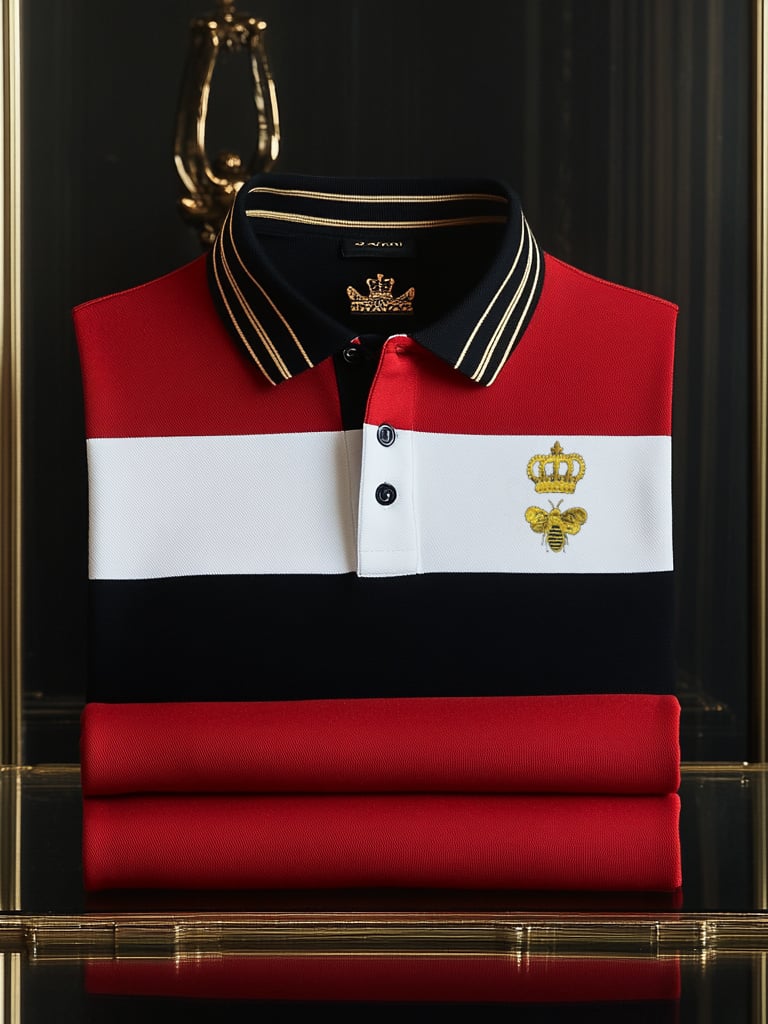 Men's Classic Business Check Logo Button Short Sleeve Polo Shirt