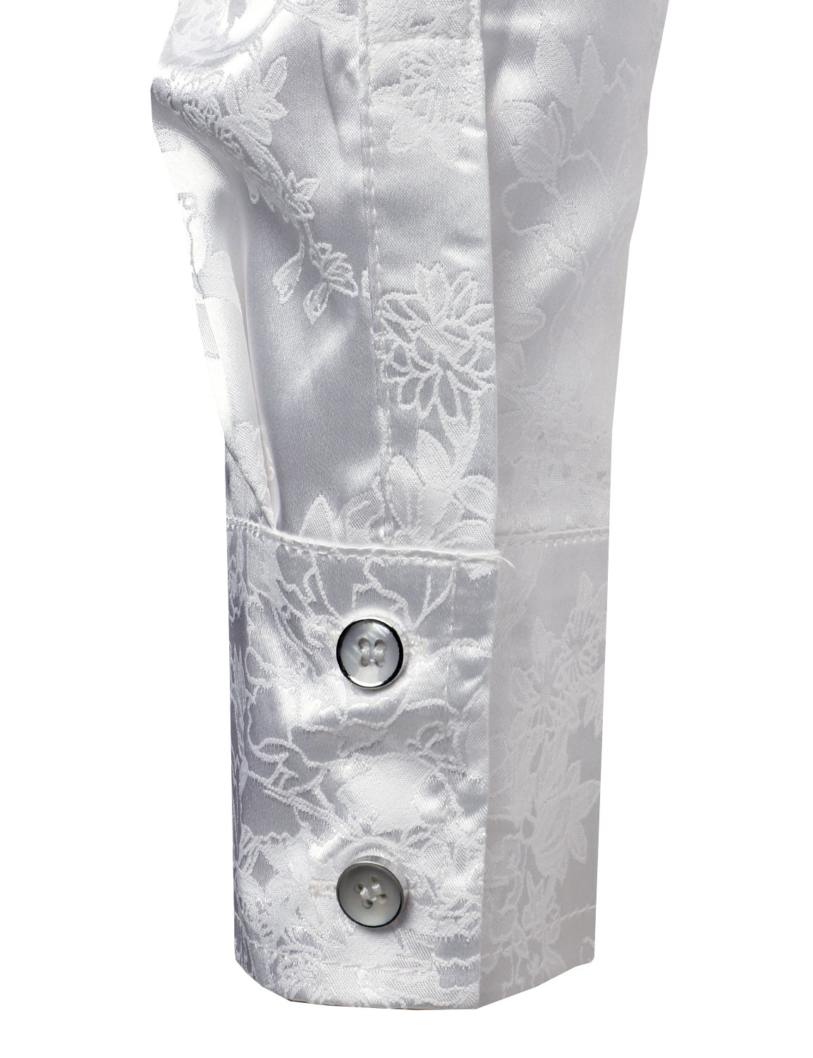 Men's Floral Jacquard Shiny Satin White Long Sleeve Button Up Dress Shirt
