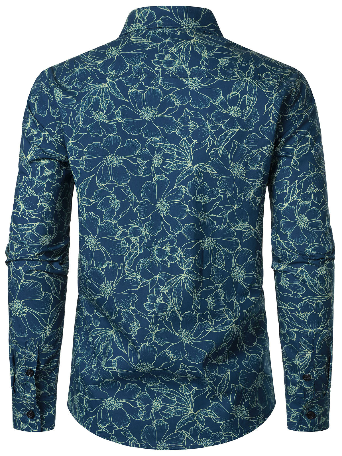Men's Cotton Floral Blue Long Sleeve Shirt