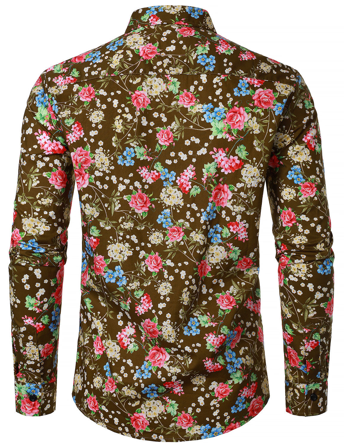 Men's 70s Floral Print Breathable Cotton Brown Long Sleeve Shirt