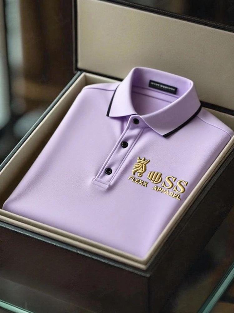 Men's Fashion Business Style Letter Printed Casual Short Sleeve POLO Shirt