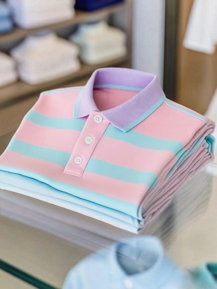 Men's Business Casual Color Block Stripe Button Short Sleeve Polo Shirt