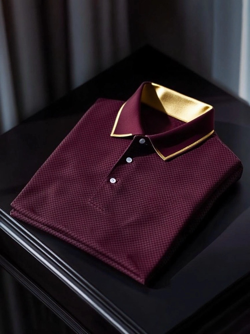 Men's Classic Business Check Logo Button Short Sleeve Polo Shirt