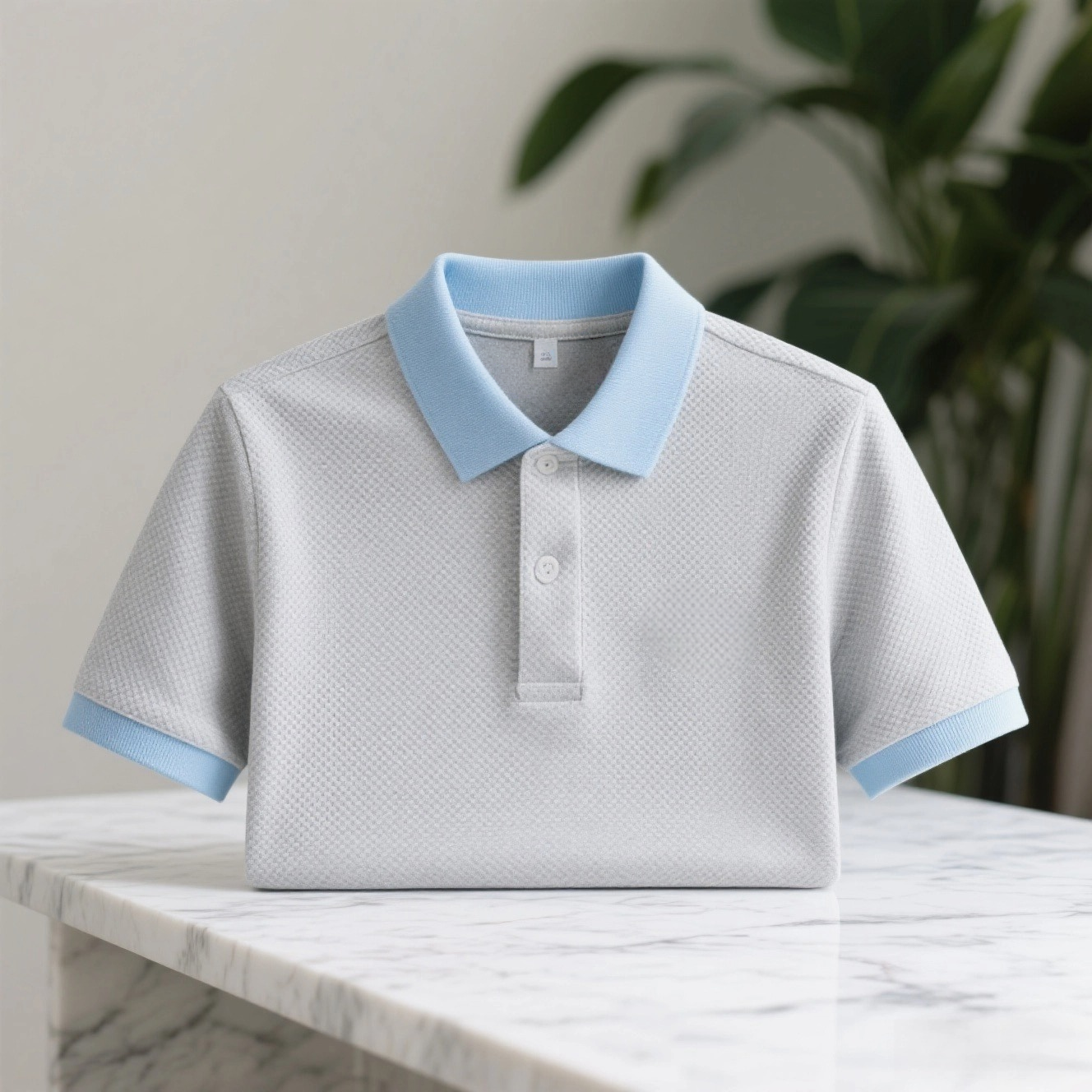 Men's Classic Business Check Logo Button Short Sleeve Polo Shirt