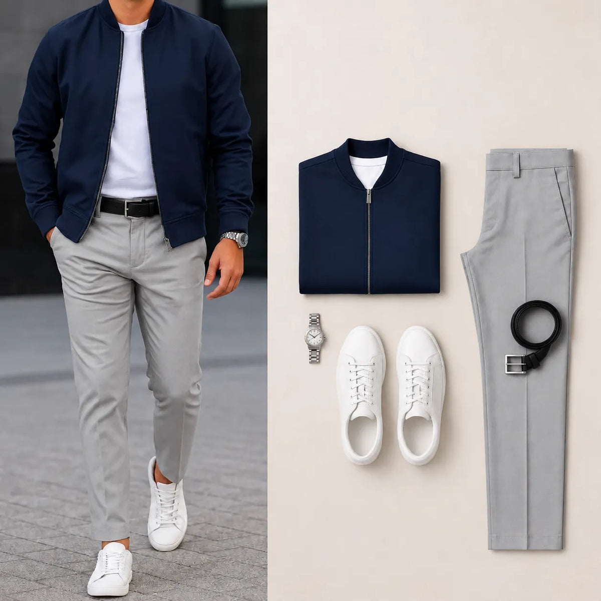 Men’s Full-Zip Bomber Jacket & Straight-Leg Pants 2-Piece Casual Outfit