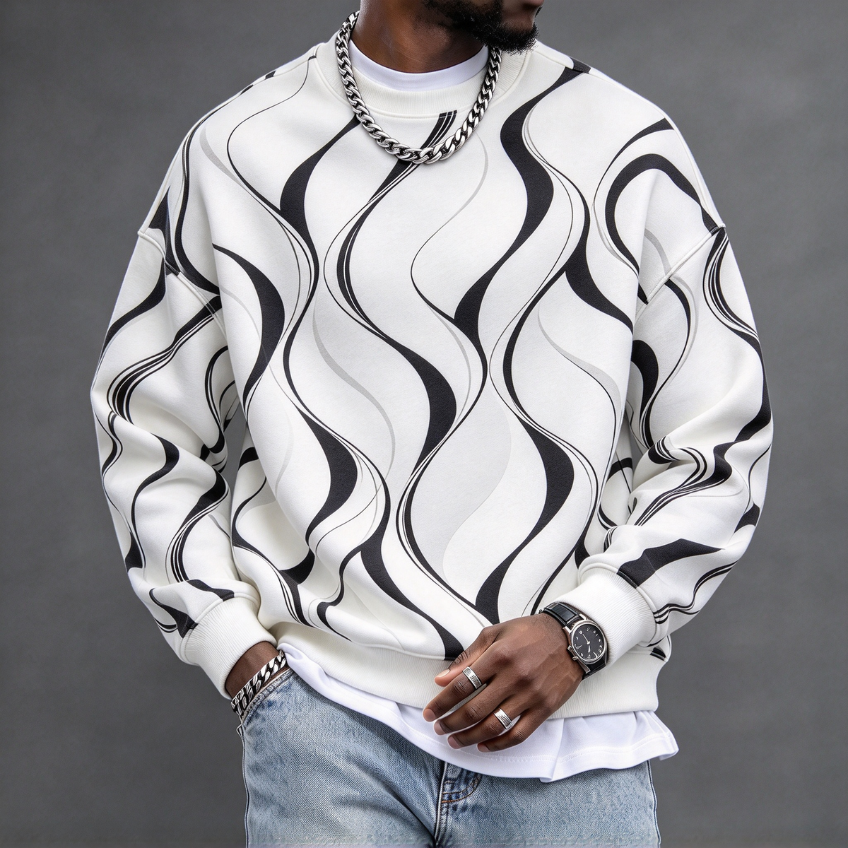 Men's Abstract Wave Print Sweatshirt
