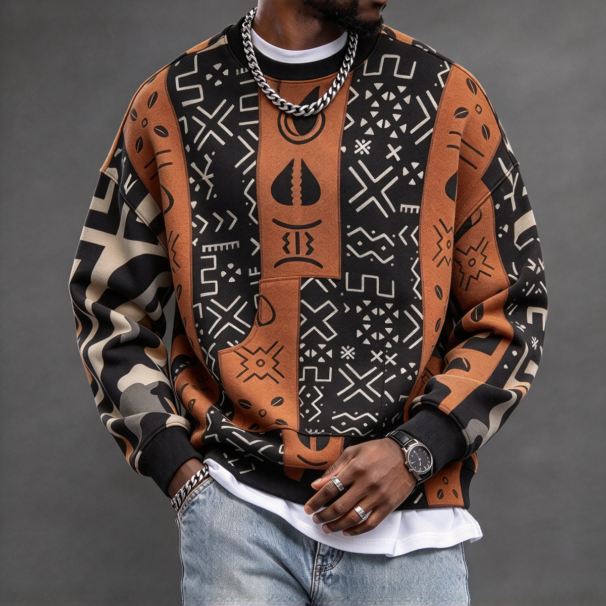 Men's Baroque Pattern Crewneck Sweatshirt