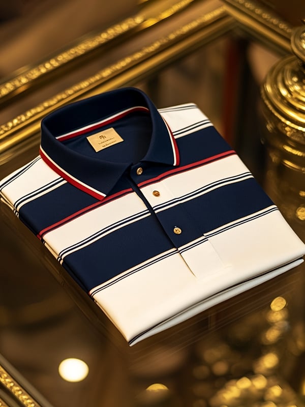 Men's Retro Business Stripe Print Long Sleeve POLO Shirt