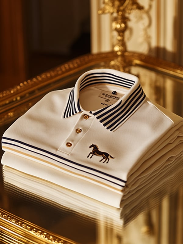 Men's Retro Business Stripe Print Long Sleeve POLO Shirt