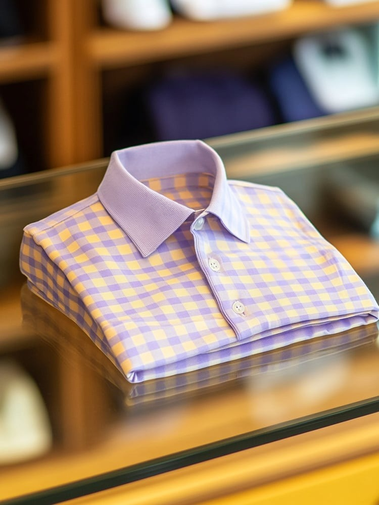 Men's Business Casual Plaid Button Short Sleeve Polo Shirt