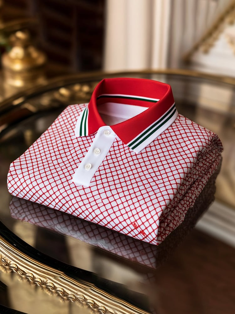 Men's Classic Business Logo Button Short Sleeve Polo Shirt