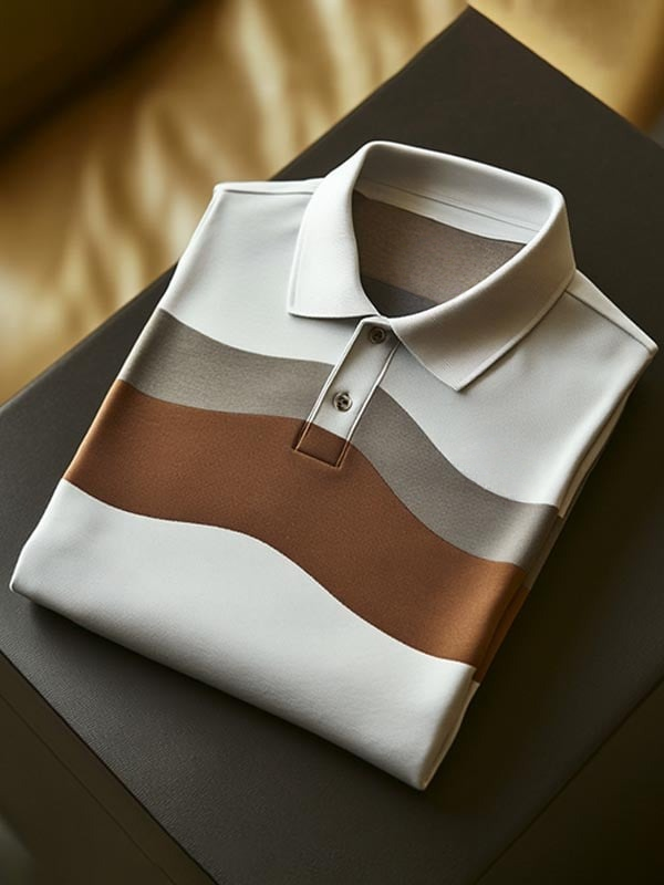 Men's Business Classic Striped Logo Short Sleeve Polo Shirt