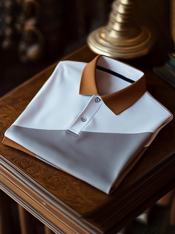 Men's Business Classic Striped Logo Short Sleeve Polo Shirt