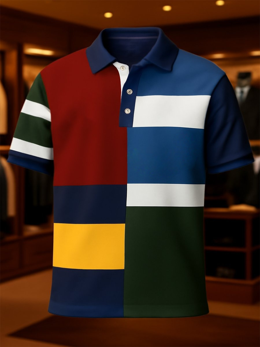 Men's Business Casual Button Short Sleeve Polo Shirt
