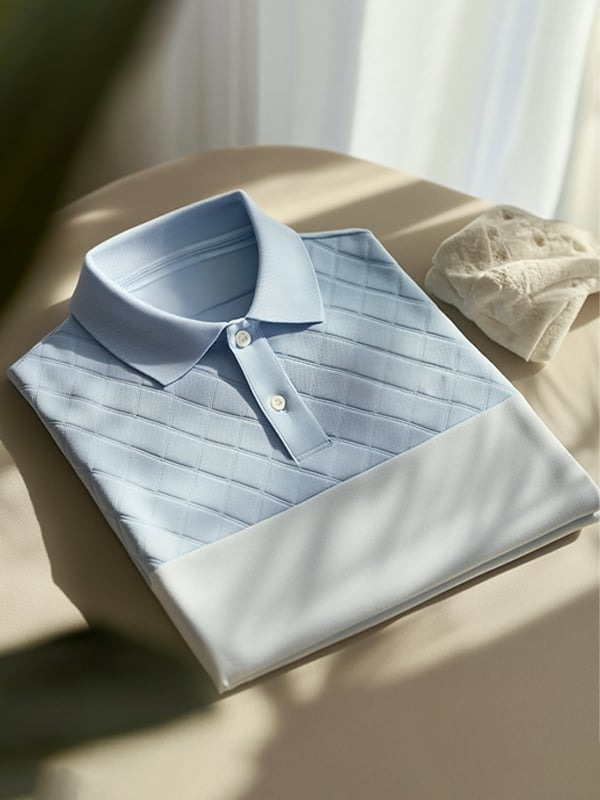 Men's Business Classic Twill Logo Button Short Sleeve Polo Shirt
