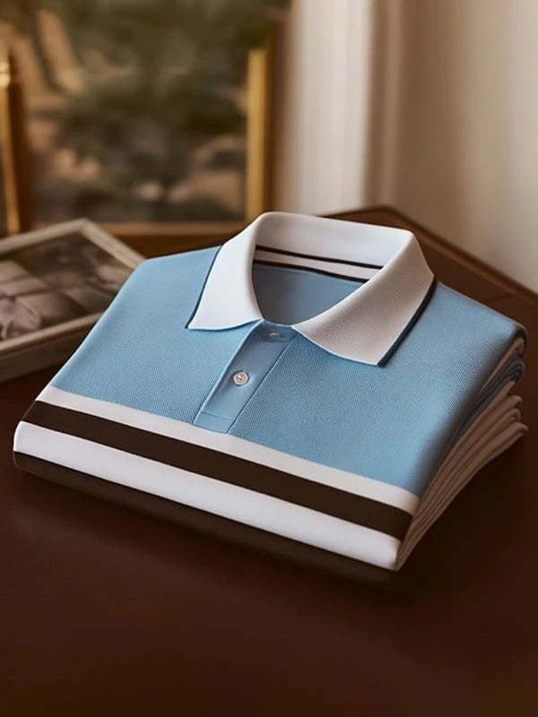 Men's Classic Tricolor Stripe Logo Short Sleeve Polo Shirt