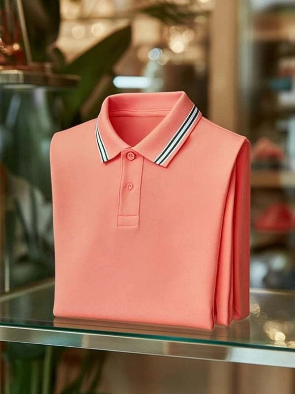 Men's Classic Solid Business Logo Button Short Sleeve Polo Shirt