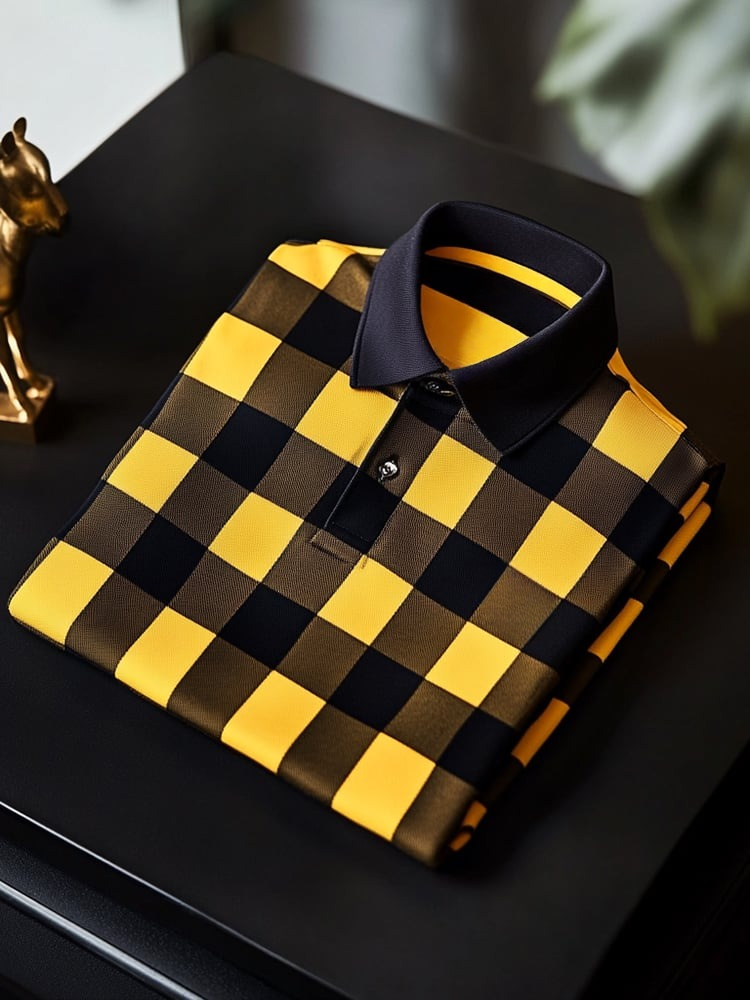 Men's Classic Business Logo Button Short Sleeve Polo Shirt